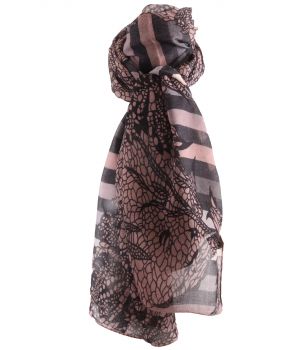Sjaal met mixed print in oudroze en grijs