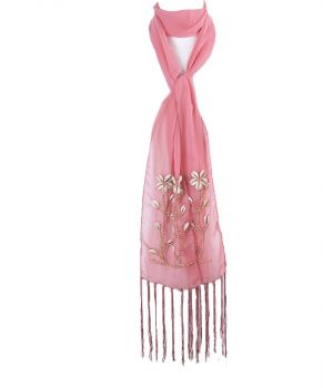 Roze crêpe voile sjaal met schelpen