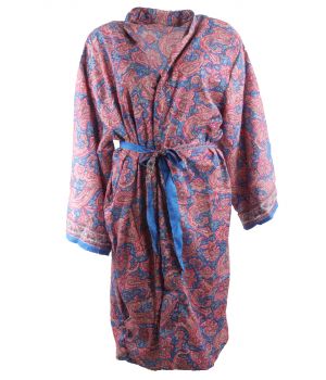 Zijde-blend kimono in roze en blauw