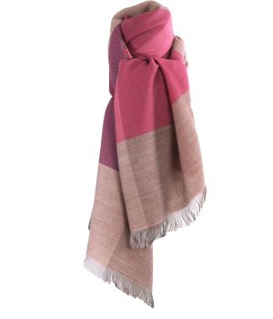 Fijn geweven sjaal met kleurvlakken in roze-tinten