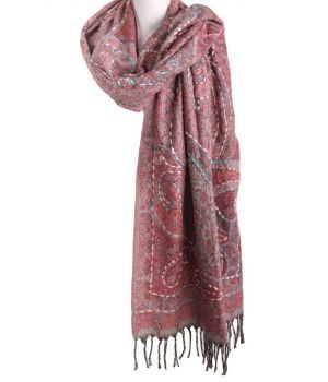 Pashmina sjaal/omslagdoek in roze met geweven paisley