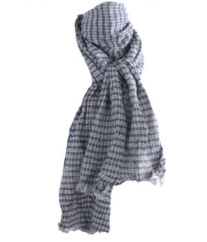 Katoenen sjaal met ruitjes in donkerblauw