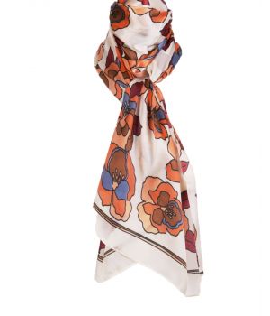Ivoorkleurige satijnen sjaal met bloemen print