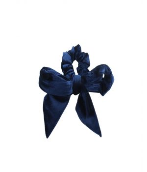 Velvet Scrunchie met strik in donkerblauw