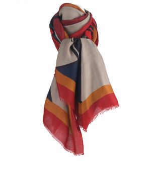 Sjaal met colorblockprint in taupe en rood