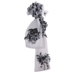Sjaal met tule applicaties in zwart-wit