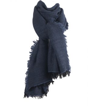 Alpaca-blend sjaal met franjes rondom in jeansblauw