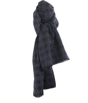 Zachte wol-blend sjaal in donkerblauw met ornament print