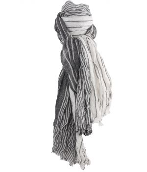 Gecrushte sjaal met strepen in ivoor en donkergrijs