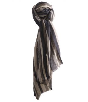 Geweven sjaal met strepen in donkerblauw en taupe