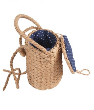 Bruine bucket tasje van gevlochten stro