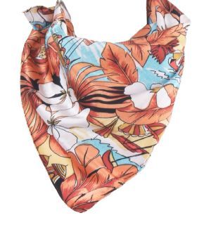 Terra kleurig satijnen sjaaltje met 'tropische' print