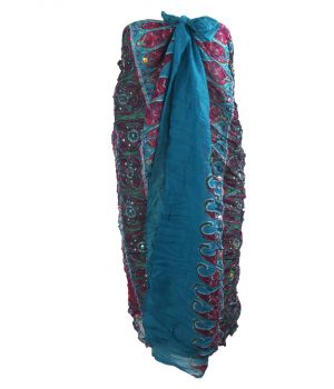 Donker turquoise sarong met ornament print in hardroze