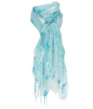 Turquoise / witte opengewerkte sjaal