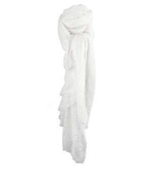 Witte sjaal met rafel franjes