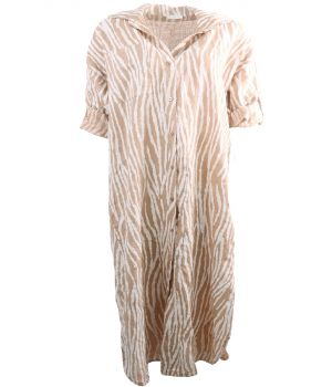 Camelkleurige linnen jurk met tijgerprint