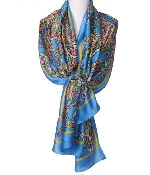 Zijde-blend sjaal in hemelsblauw met paisley print 