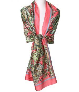 Zijde-blend sjaal in koraalroze met paisley print 