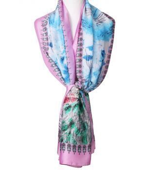 Zijde-blend sjaal in roze met mixed print