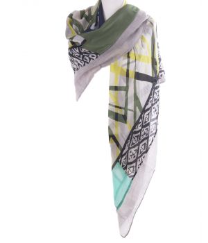 Vierkante sjaal van wollen mousseline en bedrukte zijde
