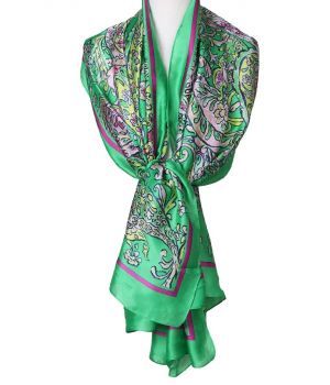 Zijde-blend sjaal in zeegroen met paisley print 