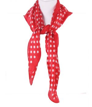 Vierkante rode zijden sjaal met witte polka dot
