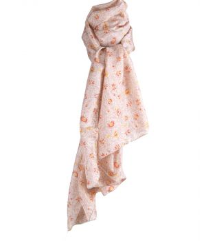 Ecru kleurige zijden sjaal met bloemenprint
