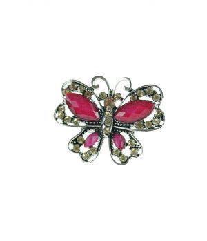 zilverkleurige vlinder ring met roze stenen