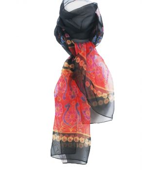Bloemenprint sjaal in zwart en rood