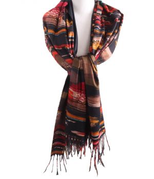 Zwarte kasjmier-blend sjaal met abstract print 