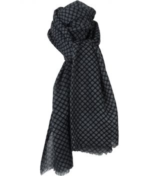 Zwarte luchtige wollen mousseline sjaal met dessin 