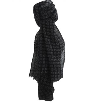 Luchtige zwarte wollen mousseline met paisley print 