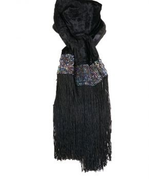 Zwarte fluwelen sjaal met franjes