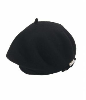 Zwarte kasjmier-blend baret met pareltjes