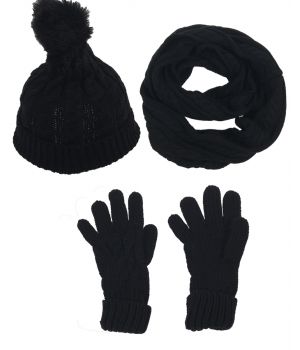 Set van muts, handschoenen en sjaal in zwart