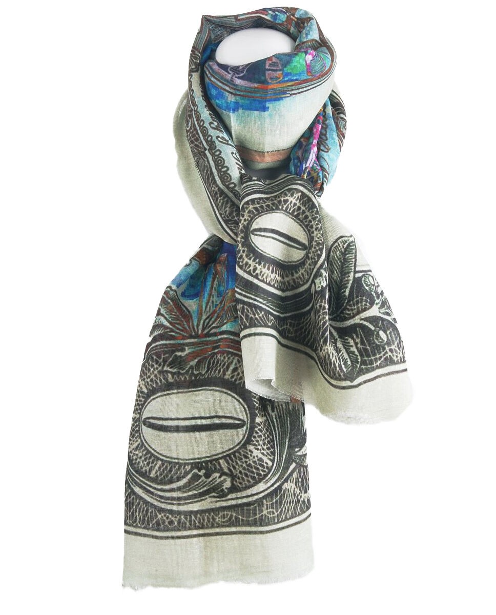 Zachte linnen-zijdeblend sjaal met dollar-biljet print