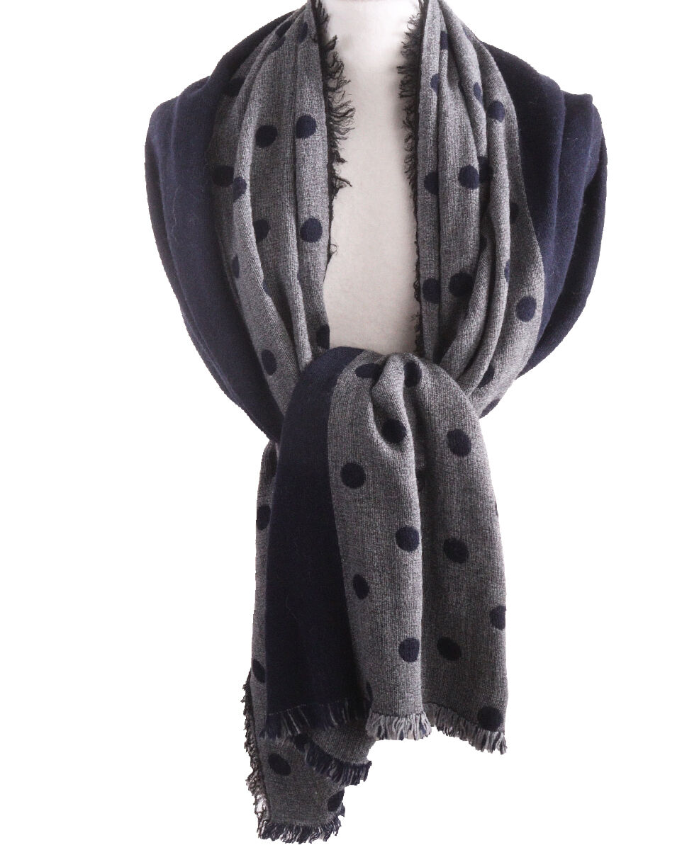 Donkerblauwe sjaal met polkadot print
