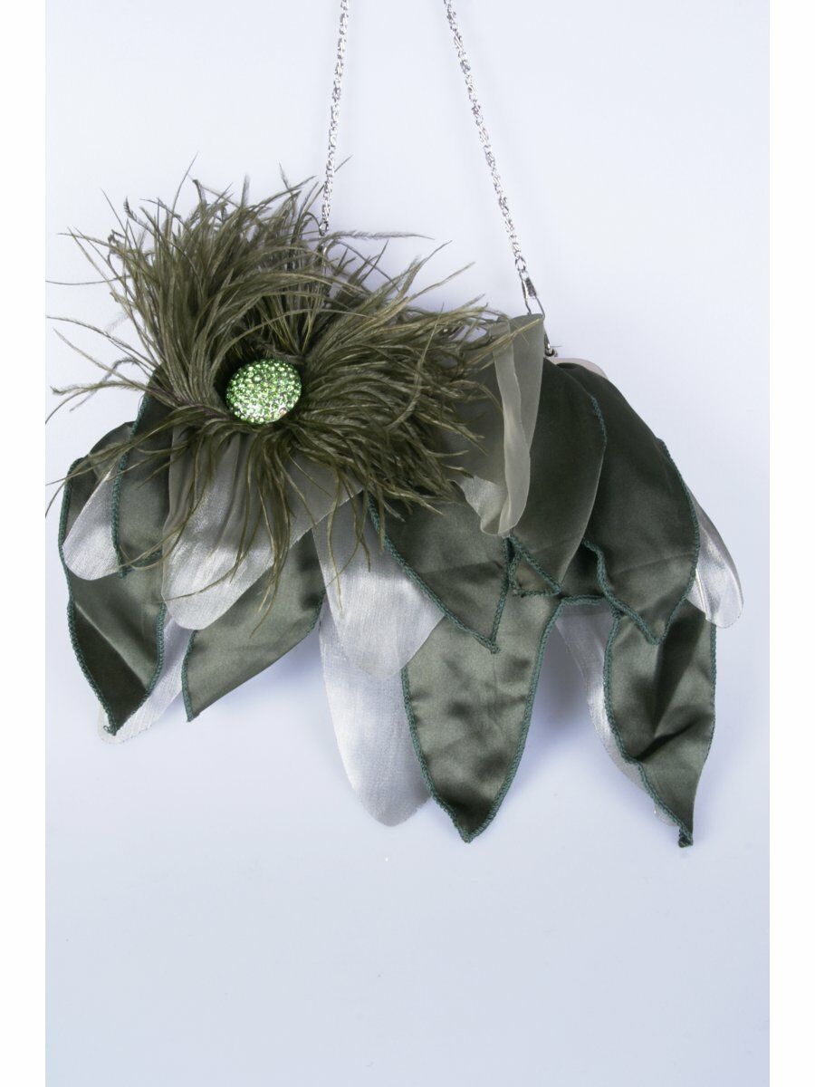 Olijfgroen Avondtasje Met Veren Strass En Organza Stroken huismerk kopen in de aanbieding Olijfgroen Avondtasje Met Veren Strass En Organza Stroken huismerk kopen in de aanbieding