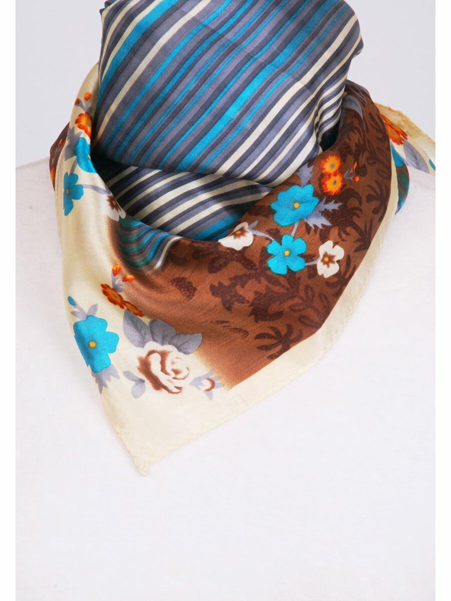 Multicolor satijnen sjaal met bloemprint/streepdessin