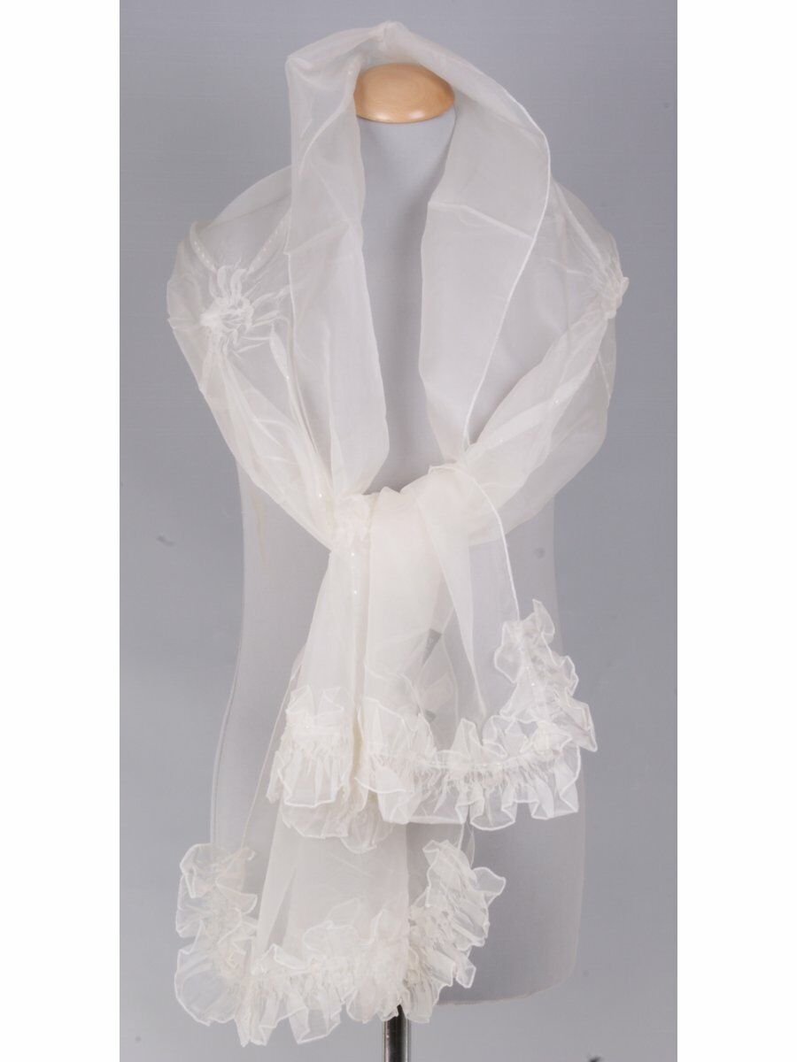 Ivoorwitte Zijden Stola Met Ruche En Glaskraaltjes huismerk kopen in de aanbieding