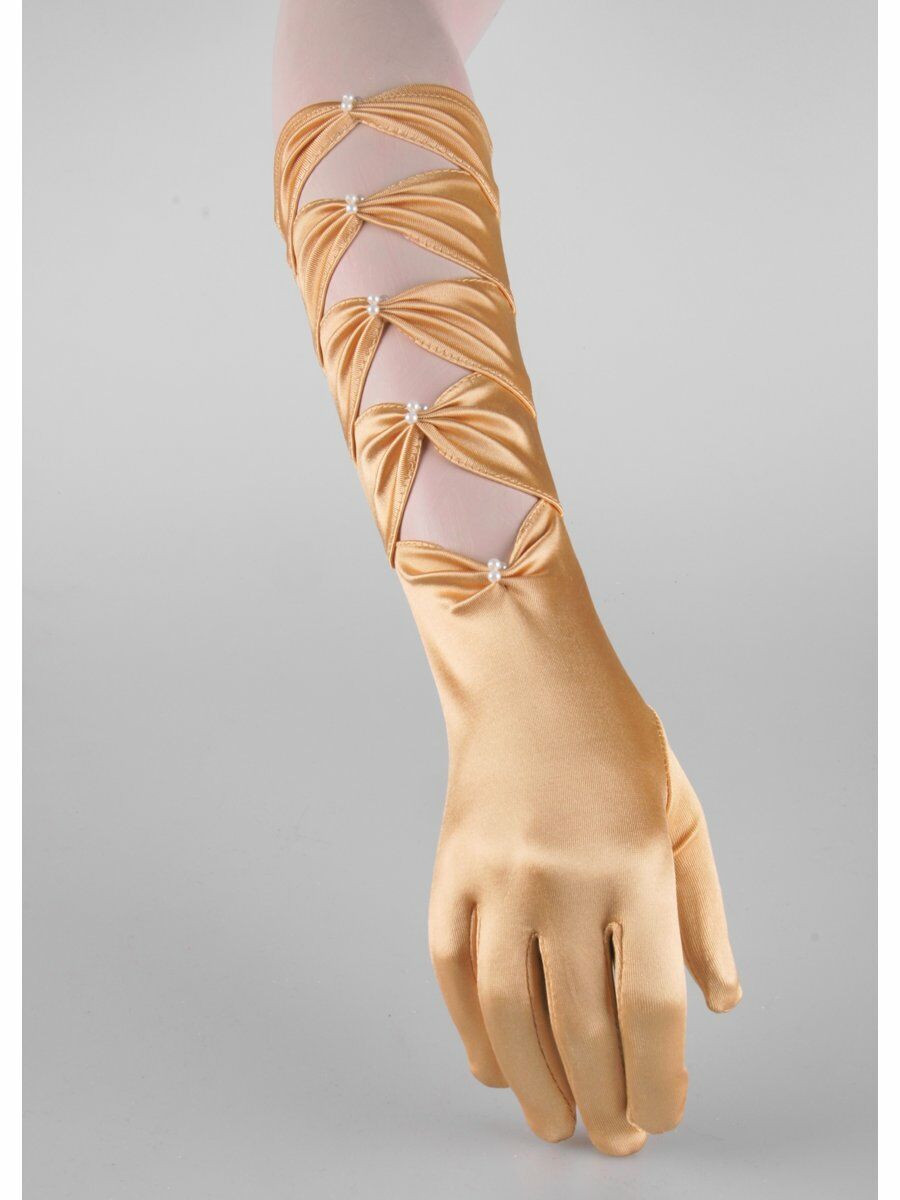 Halflange Goudgeel Satijnen Avondhandschoen Met Strikken huismerk kopen in de aanbieding