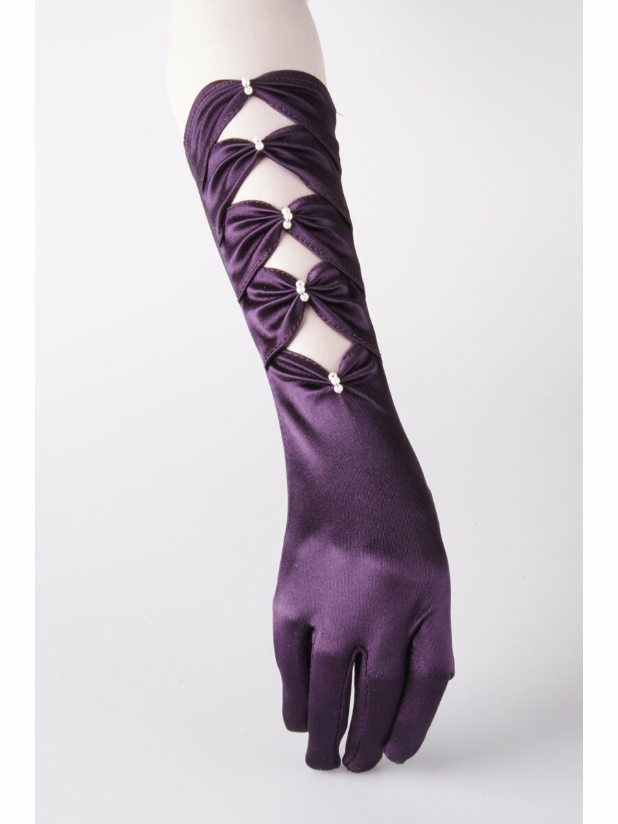 Halflange Paars Satijnen Avondhandschoen Met Strikken huismerk kopen in de aanbieding