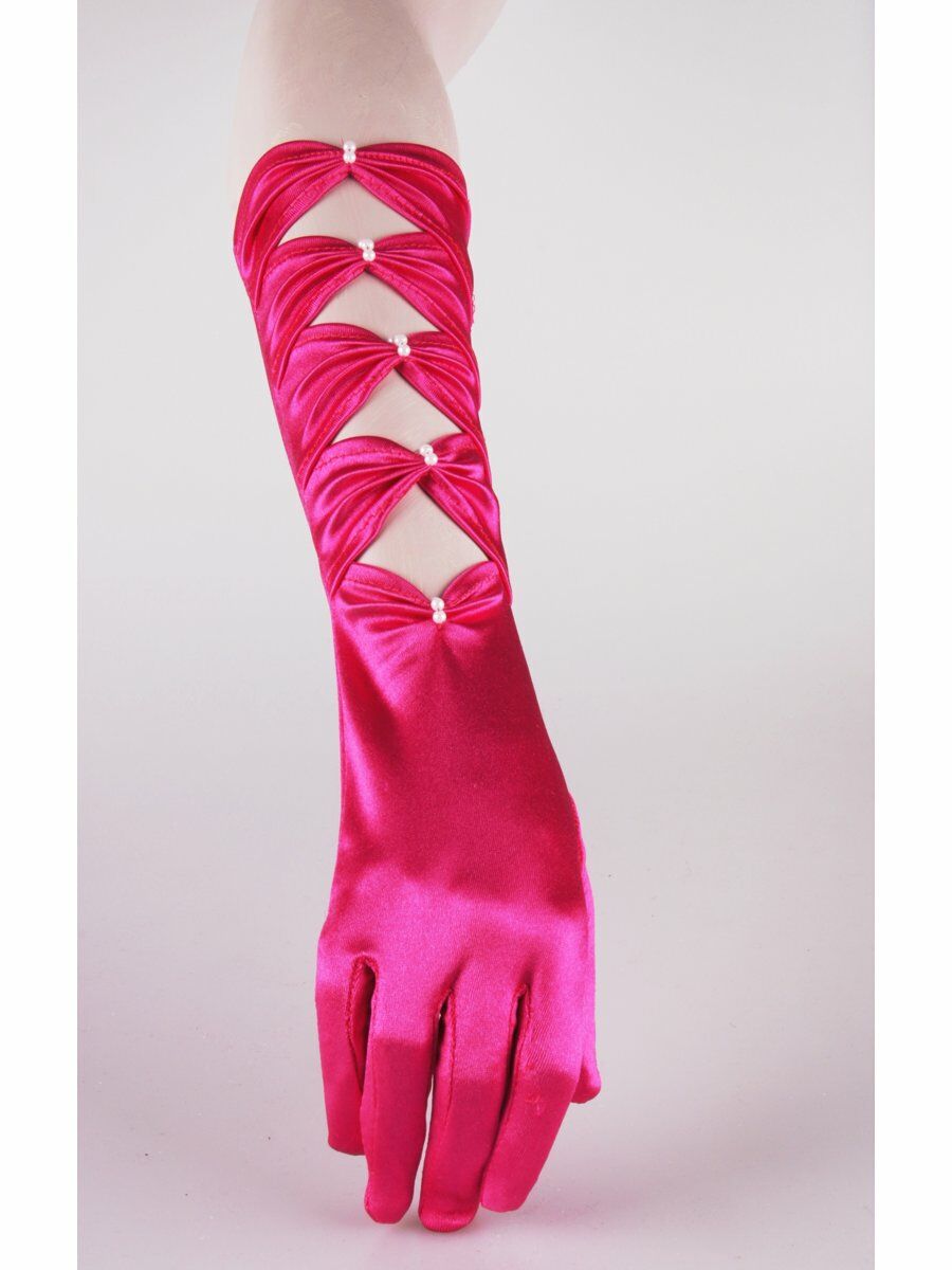 Halflange Hot Pink Satijnen Avondhandschoenen Met Strikken huismerk kopen in de aanbieding