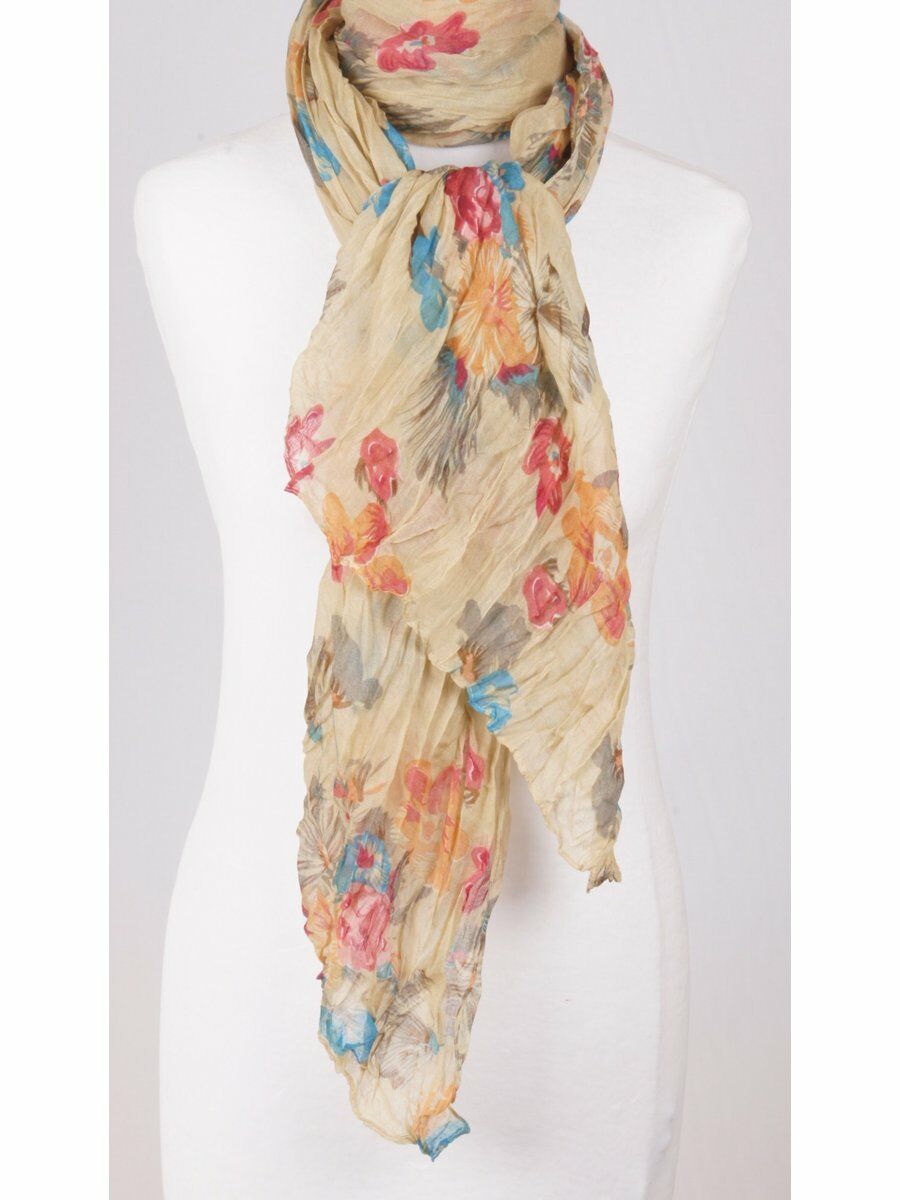 Crushed Beige Gele Sjaal Met Bloemenprint huismerk kopen in de aanbieding Crushed Beige Gele Sjaal Met Bloemenprint huismerk kopen in de aanbieding