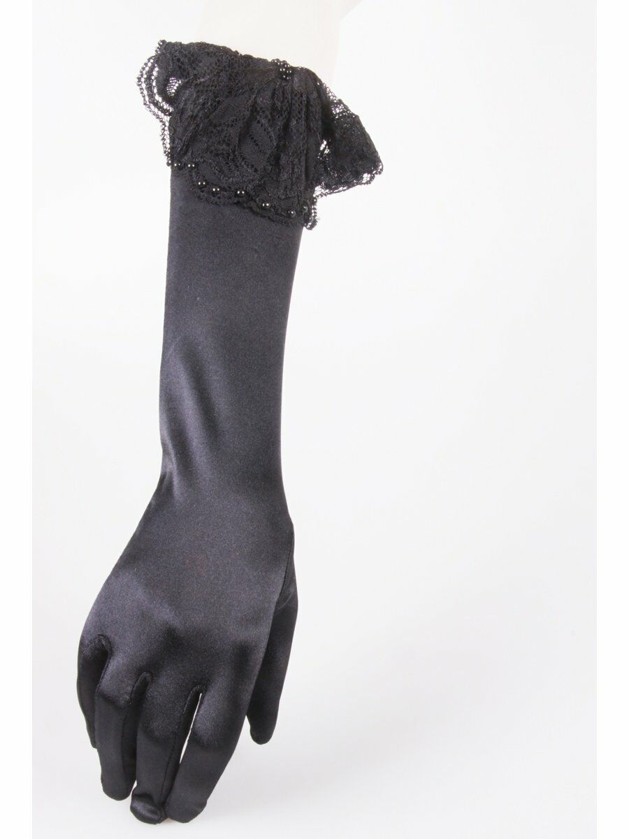 Zwarte Half Lange Avondhandschoenen Met Kant En Strik huismerk kopen in de aanbieding