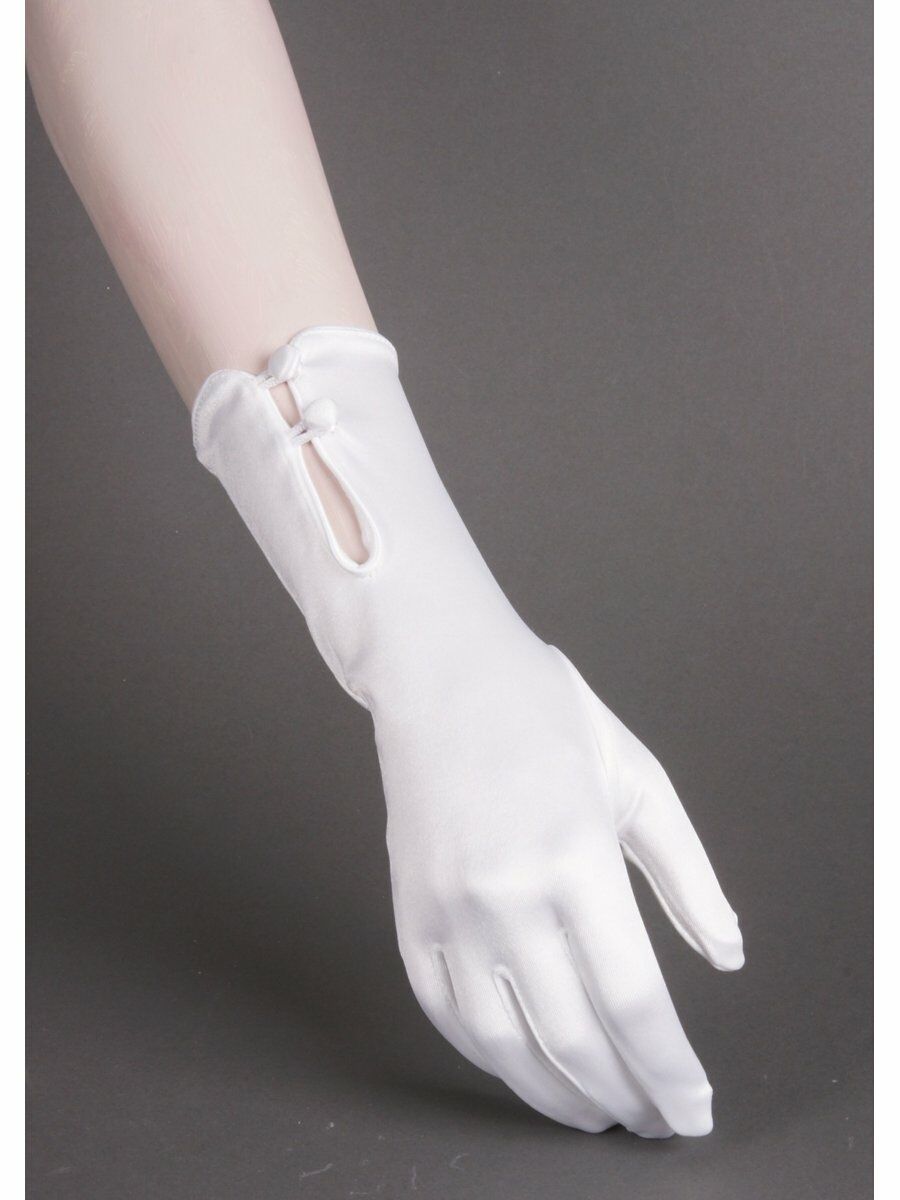 Witte Lycra Satijnen Avondhandschoenen Met Beklede Knoopjes huismerk kopen in de aanbieding