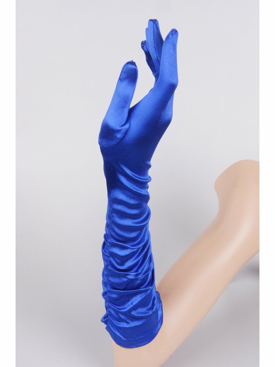 Kobalt Lycra Satijnen Gesmokte Avondhandschoenen huismerk kopen in de aanbieding