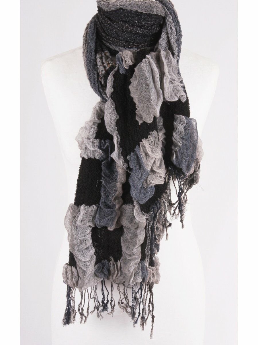 Zwarte Dubbeldoeks Geweven Stretch Crinkle Sjaal huismerk kopen in de aanbieding