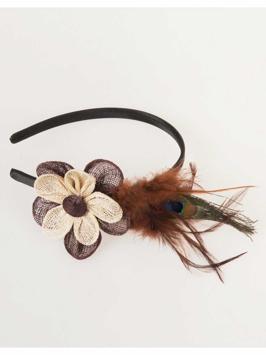 Bruine Fascinator Met Sinamay Bloem Veren En Pauwenoog huismerk kopen in de aanbieding Bruine Fascinator Met Sinamay Bloem Veren En Pauwenoog huismerk kopen in de aanbieding
