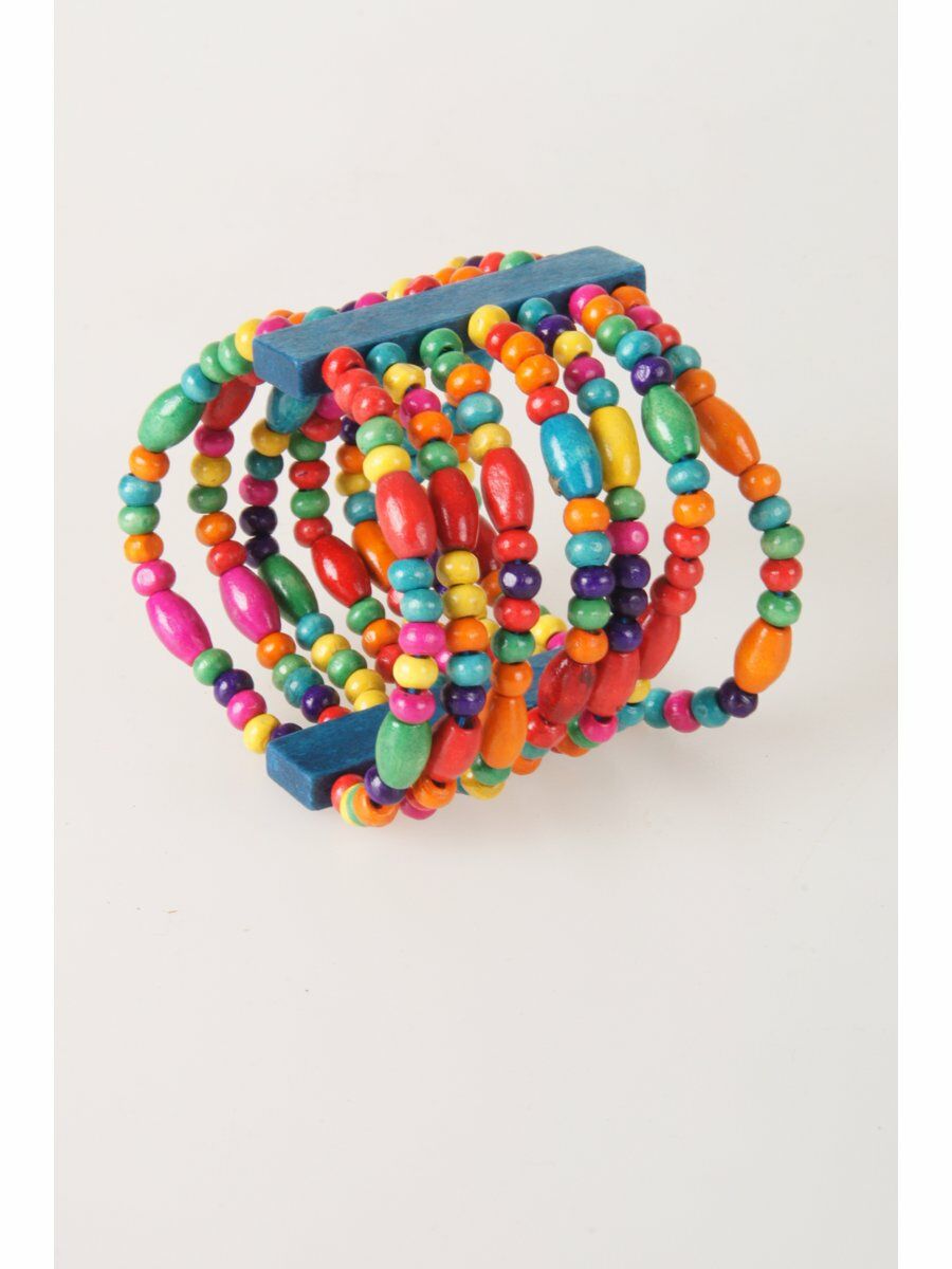 Houten Ibiza Stretch Armband In Turquoise Multicolor huismerk kopen in de aanbieding
